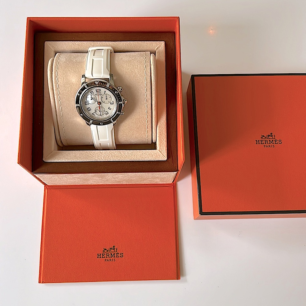 Authentic HERMES 36mm Clipper Divers Chrono Watch With Diamonds.